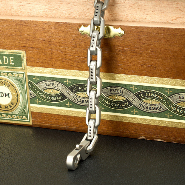 8mm Matte Finish Stainless Steel Faceted Interlock Link Chain Bracelet