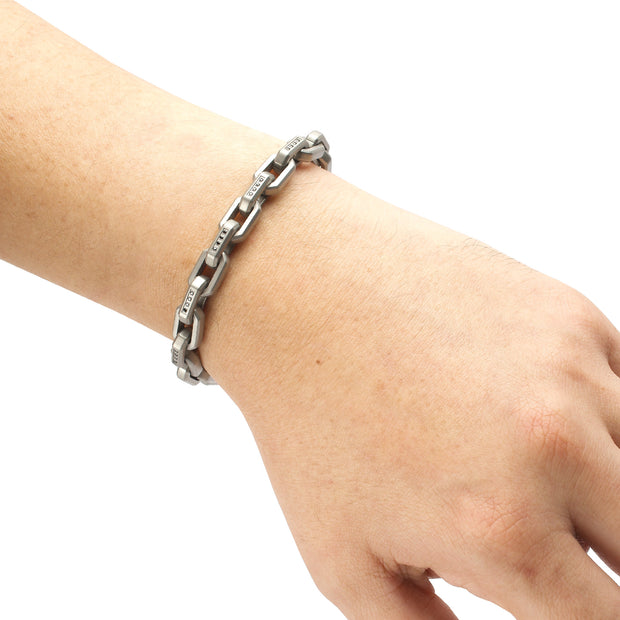 8mm Matte Finish Stainless Steel Faceted Interlock Link Chain Bracelet
