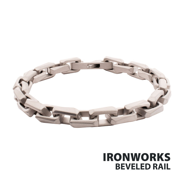 7.5mm Matte Finish Stainless Steel Faceted Interlock Link Chain Bracelet