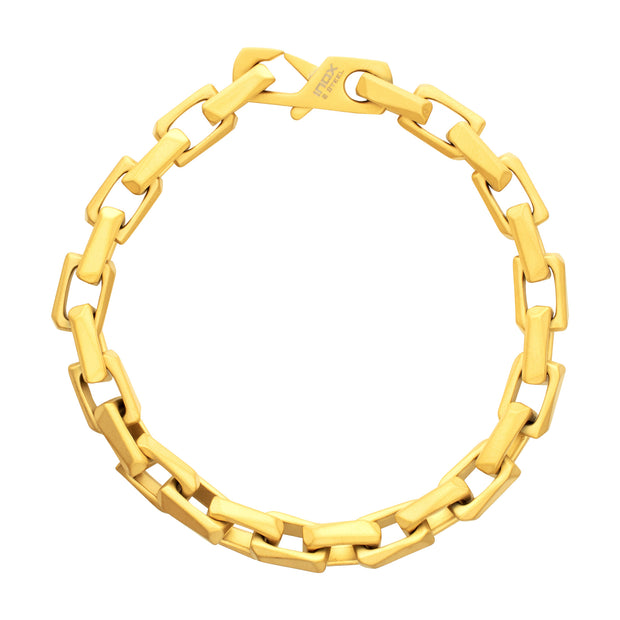 7.5mm Matte Finish 18Kt Gold IP Stainless Steel Faceted Interlock Link Chain Bracelet