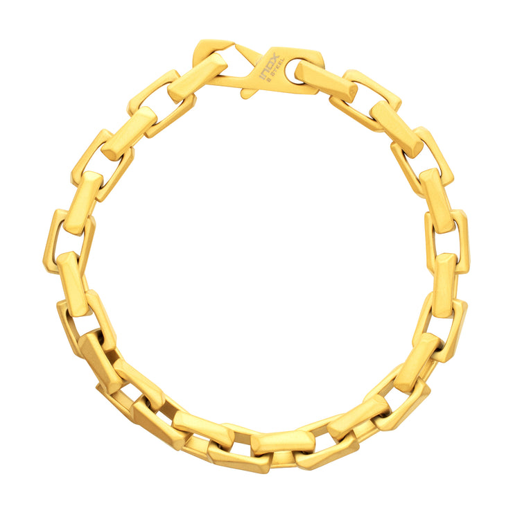 7.5mm Matte Finish 18Kt Gold IP Stainless Steel Faceted Interlock Link Chain Bracelet