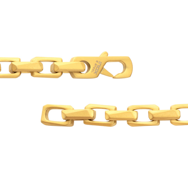 7.5mm Matte Finish 18Kt Gold IP Stainless Steel Faceted Interlock Link Chain Bracelet
