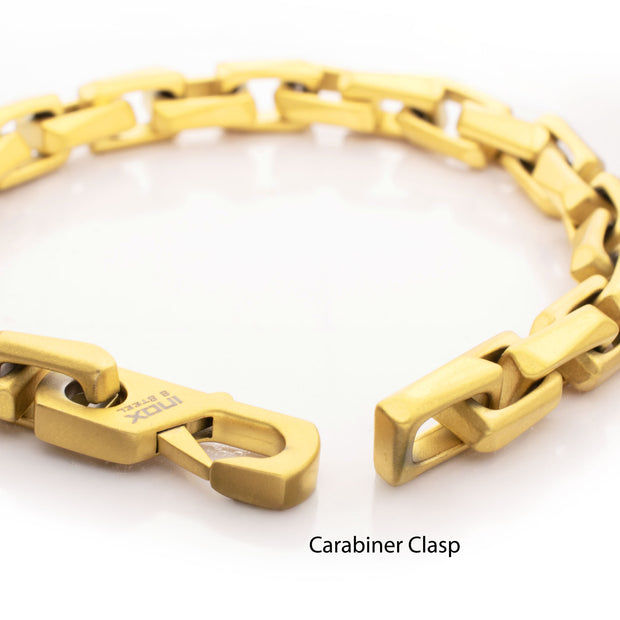 7.5mm Matte Finish 18Kt Gold IP Stainless Steel Faceted Interlock Link Chain Bracelet
