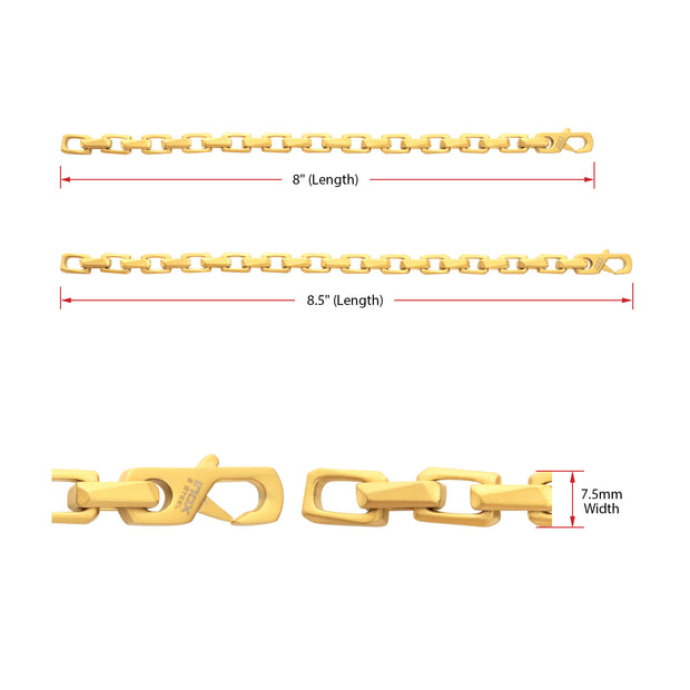 7.5mm Matte Finish 18Kt Gold IP Stainless Steel Faceted Interlock Link Chain Bracelet