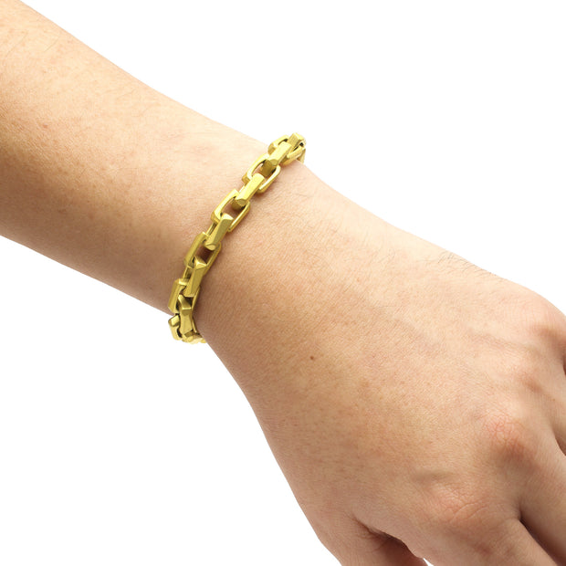 7.5mm Matte Finish 18Kt Gold IP Stainless Steel Faceted Interlock Link Chain Bracelet
