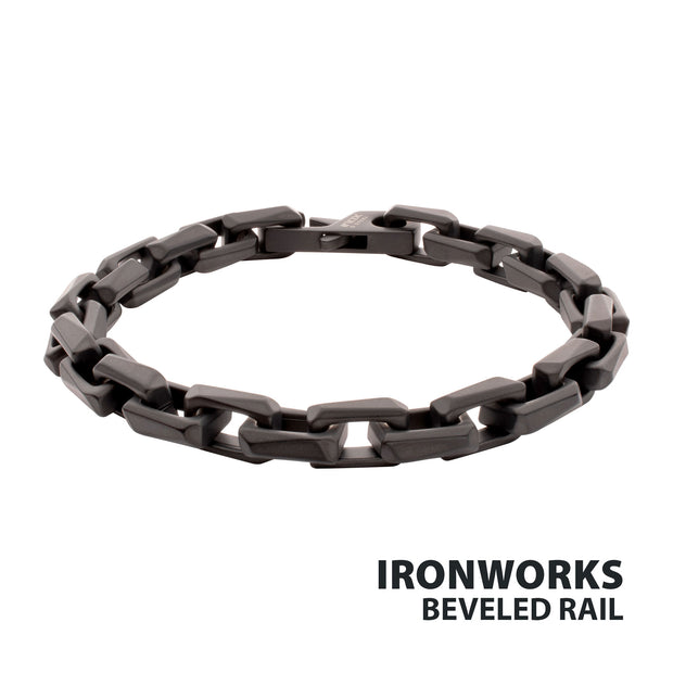 7.5mm Matte Finish Black IP Stainless Steel Faceted Interlock Link Chain Bracelet