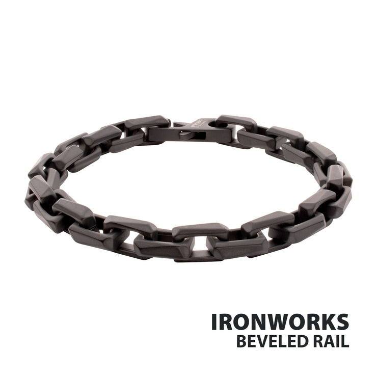 7.5mm Matte Finish Black IP Stainless Steel Faceted Interlock Link Chain Bracelet