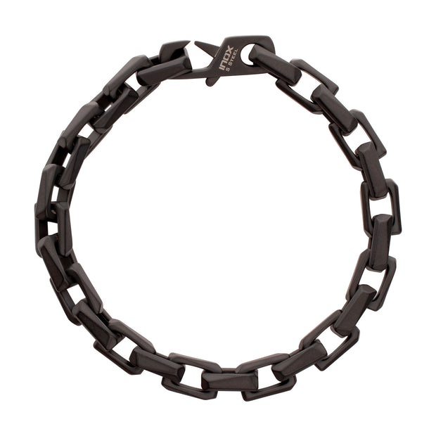 7.5mm Matte Finish Black IP Stainless Steel Faceted Interlock Link Chain Bracelet