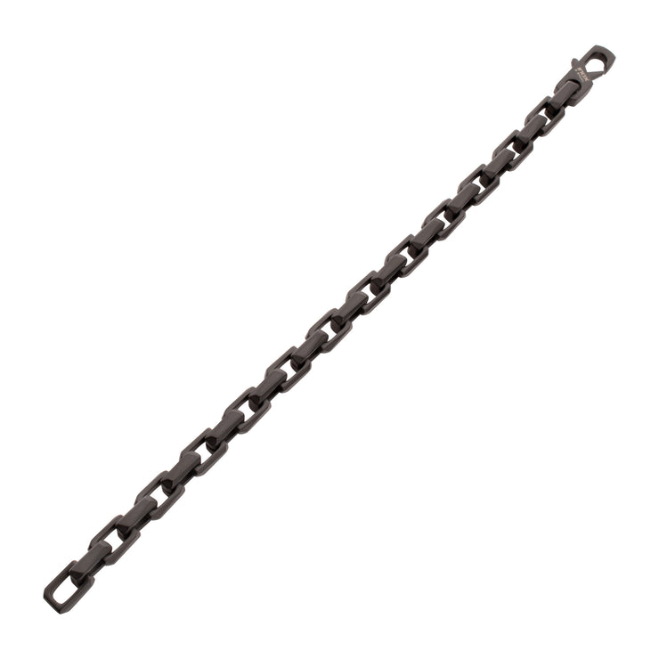 7.5mm Matte Finish Black IP Stainless Steel Faceted Interlock Link Chain Bracelet