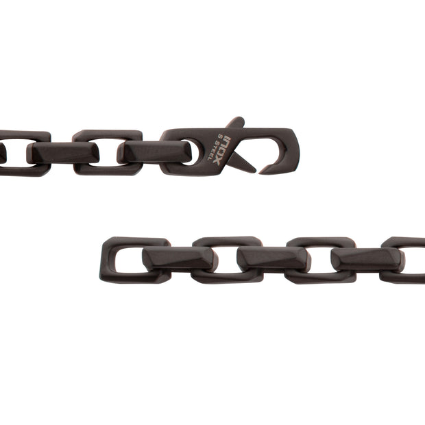 7.5mm Matte Finish Black IP Stainless Steel Faceted Interlock Link Chain Bracelet