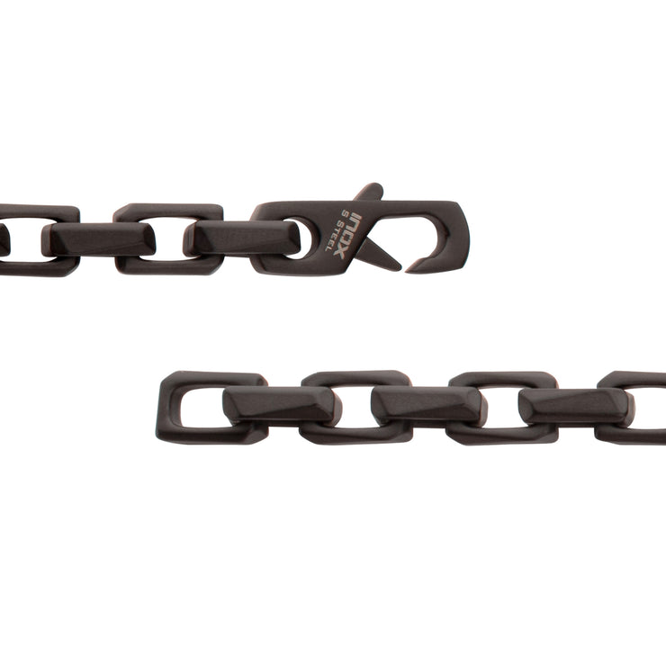 7.5mm Matte Finish Black IP Stainless Steel Faceted Interlock Link Chain Bracelet