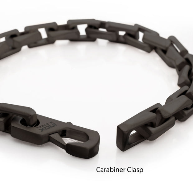 7.5mm Matte Finish Black IP Stainless Steel Faceted Interlock Link Chain Bracelet
