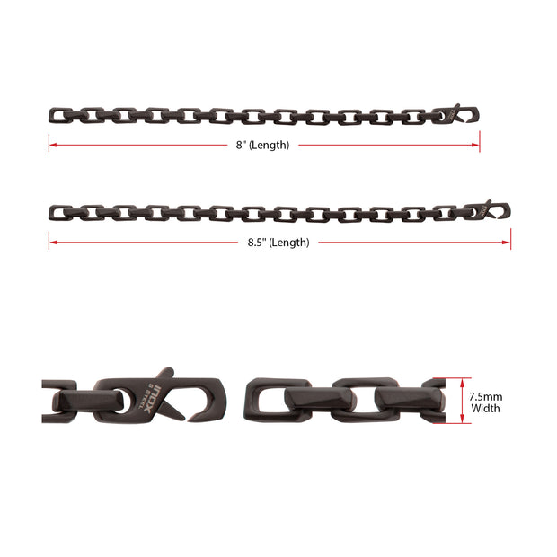 7.5mm Matte Finish Black IP Stainless Steel Faceted Interlock Link Chain Bracelet