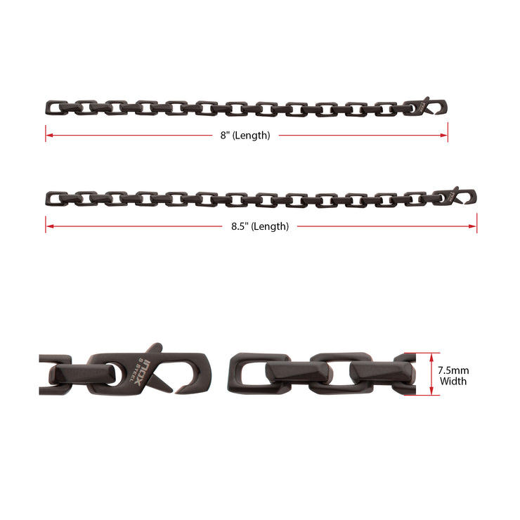 7.5mm Matte Finish Black IP Stainless Steel Faceted Interlock Link Chain Bracelet