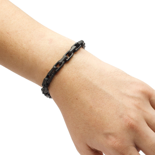 7.5mm Matte Finish Black IP Stainless Steel Faceted Interlock Link Chain Bracelet