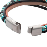 Brown & Black Full Grain Cowhide Leather with Black Onyx & Green Emperor Stone Bead Multi-Strand Bracelet