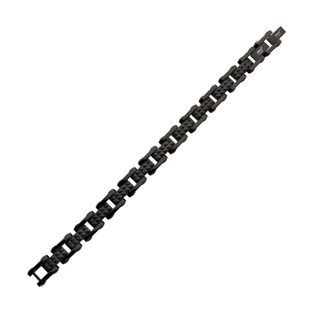 Black IP Steel with Matte Finish Pyramid Stud Pattern & High Polished Finish Link Bracelet