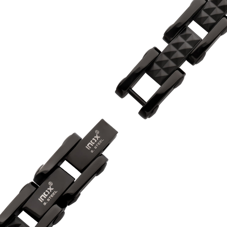 Black IP Steel with Matte Finish Pyramid Stud Pattern & High Polished Finish Link Bracelet