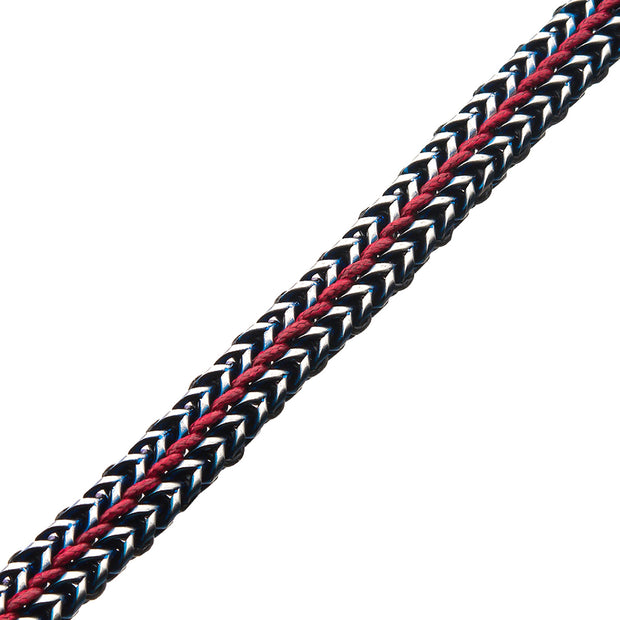 Antique Finish Blue IP Stainless Steel Foxtail Chain with Red Wax Cord Bracelet