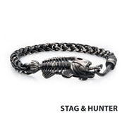 Gun Metal IP Wheat Chain with Fishbone on Hook Clasp Bracelet
