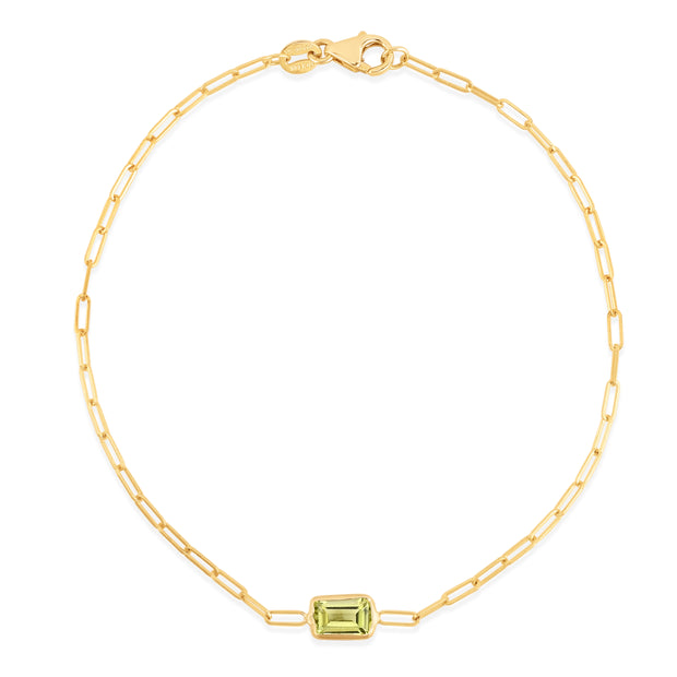 14K Peridot Paperclip Bracelet