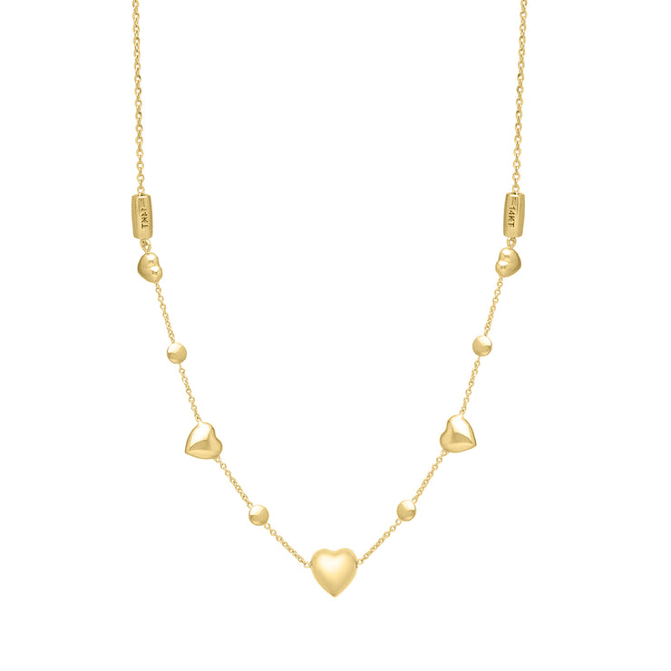 14K Adjustable Puff Heart Bead Necklace