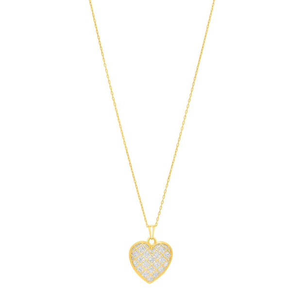 14K Gold Diamond Cut Checkered Heart Necklace