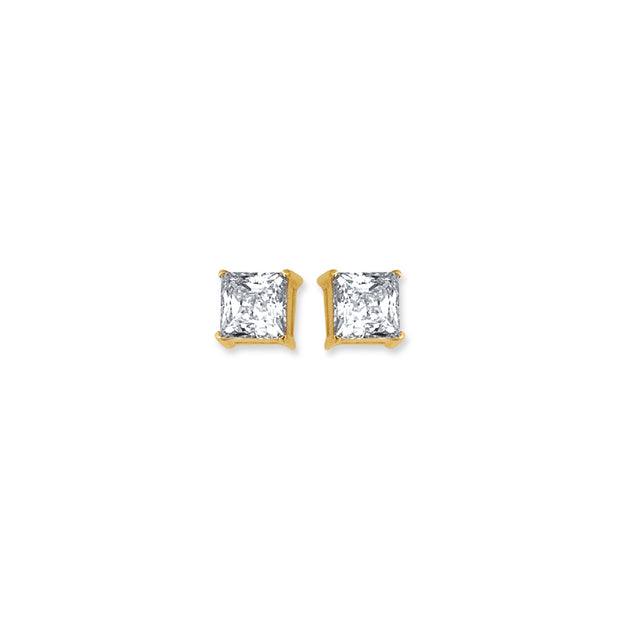 14K Gold 5mm Princess Cut CZ Stud Earring