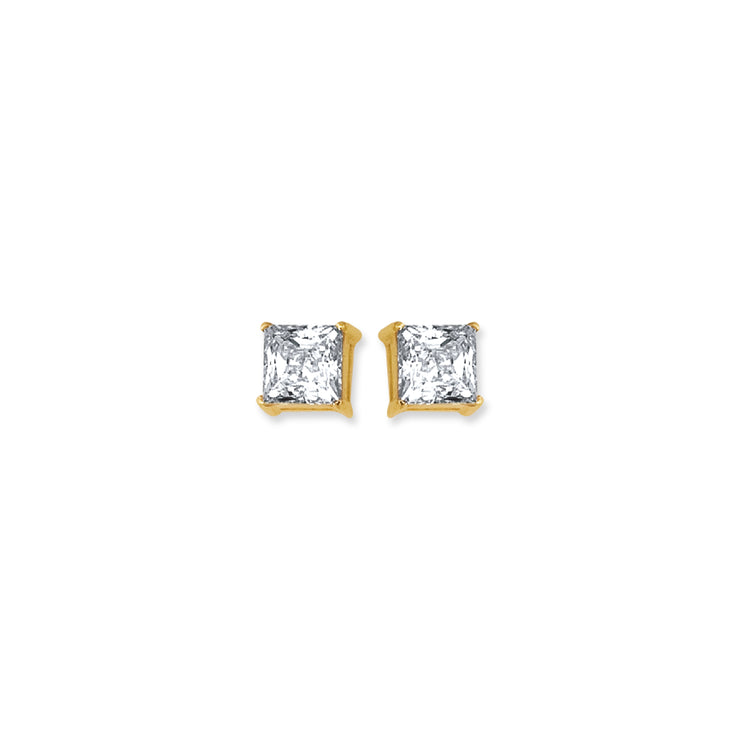 14K Gold 5mm Princess Cut CZ Stud Earring