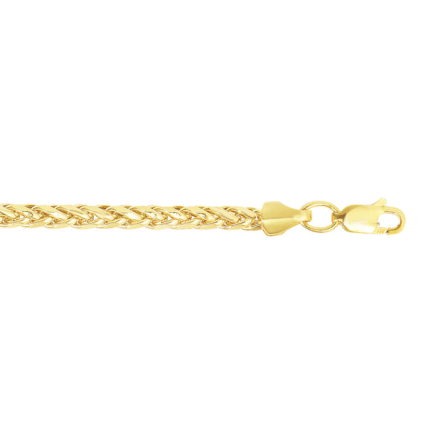 14K Gold 18"" 3.15mm Diamond Cut Lite Round Wheat Chain