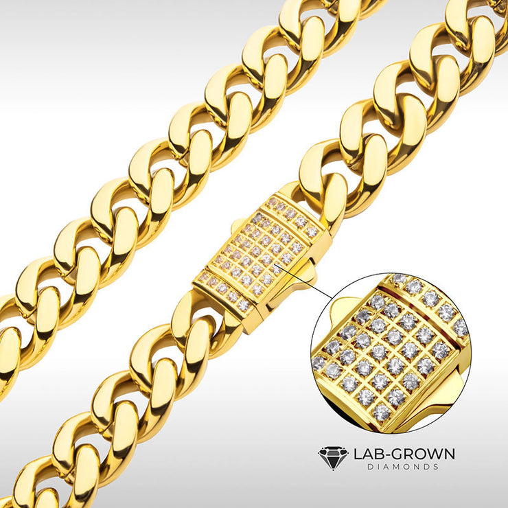 8mm 18kt Gold IP Miami Cuban Chain Necklace with CNC Precision Set Lab-grown Diamonds