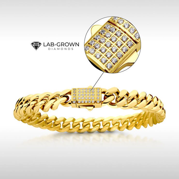 8mm 18kt Gold IP Miami Cuban Chain Bracelet with CNC Precision Set Lab-grown Diamonds
