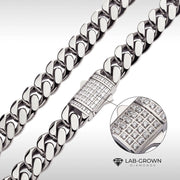 10mm Steel Miami Cuban Chain Necklace with CNC Precision Set Lab-grown Diamonds Double Tab Box Clasp