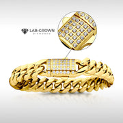 12mm 18Kt Gold IP Miami Cuban Chain Bracelet with CNC Precision Set Lab-grown Diamonds