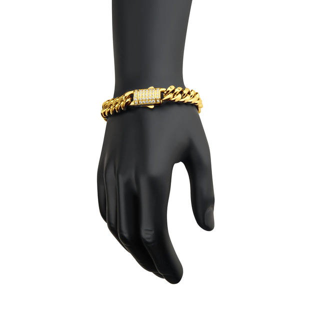 12mm 18Kt Gold IP Miami Cuban Chain Bracelet with CNC Precision Set Lab-grown Diamonds
