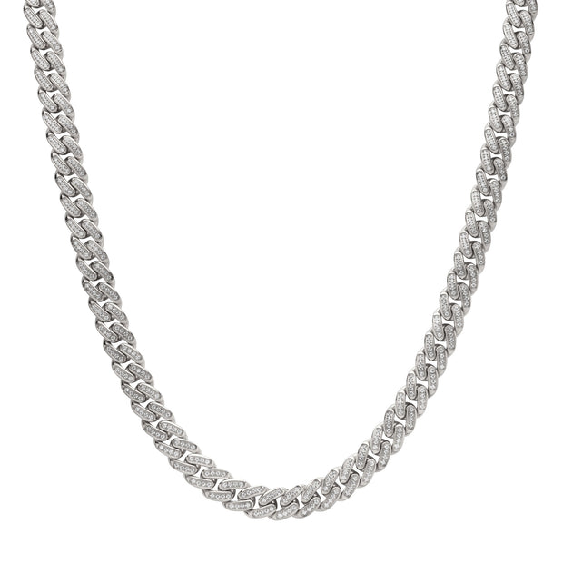 12mm Steel Miami Cuban Chain Necklace with CNC Precision Set Full Clear Lab-grown Diamonds Double Tab Box Clasp