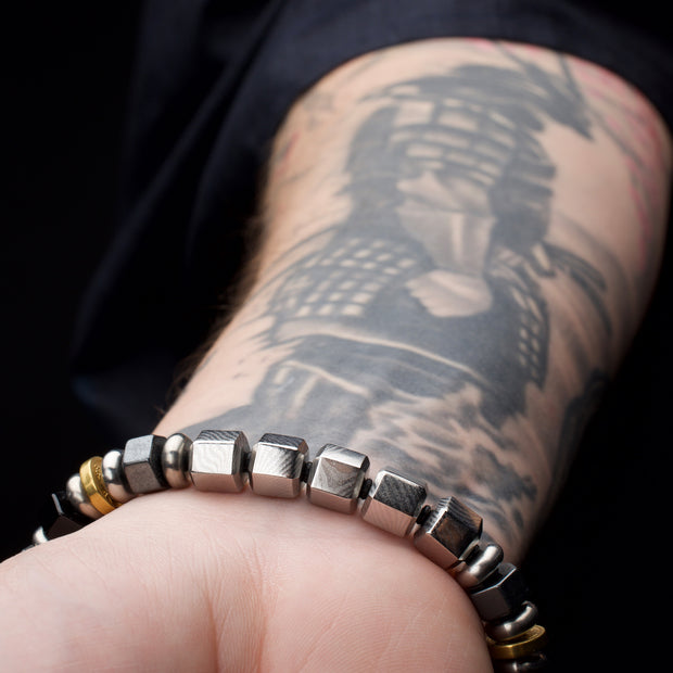 8mm Mokume Gane, Hematite and Onyx Beads Bushido Virtue Bracelet - RONIN: Self-Control
