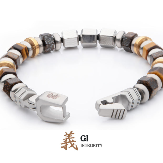 8mm Mokume Gane, Bronzite and Tigers Eye Beads Bushido Virtue Bracelet - GI: Integrity