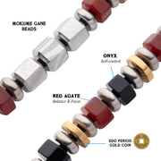 8mm Mokume Gane, Red Agate and Onyx Beads Bushido Virtue Bracelet - YU: Heroic Courage