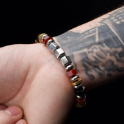 8mm Mokume Gane, Red Agate and Onyx Beads Bushido Virtue Bracelet - YU: Heroic Courage