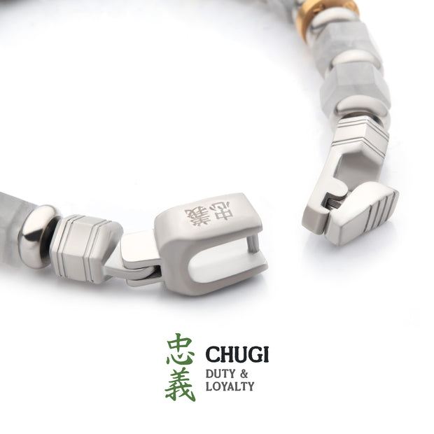 8mm Mokume Gane and White Quartz Beads Bushido Virtue Bracelet -CHUGI: Duty and Loyalty