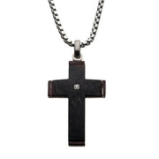 Solid Carbon Cross Pendant
 with 1.5mm Genuine Clear Diamond