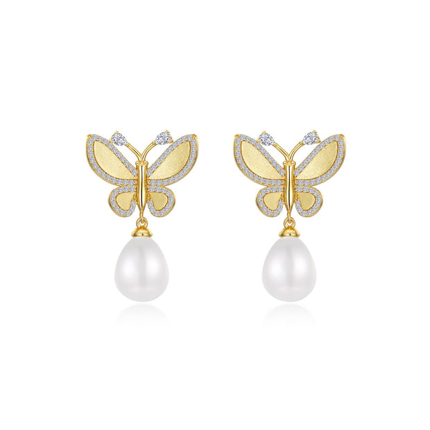 Statement Butterfly with Cultured Freshwater Pearl Drop Earrings