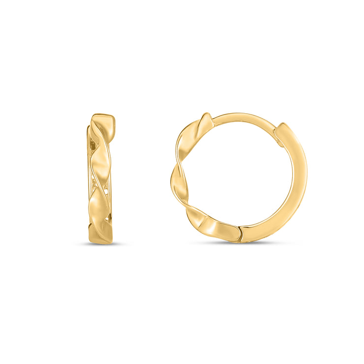 14K Twist Huggie Hoops