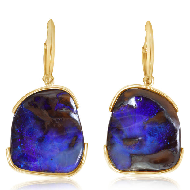 14K Yellow Gold Australian Boulder Opal Earrings