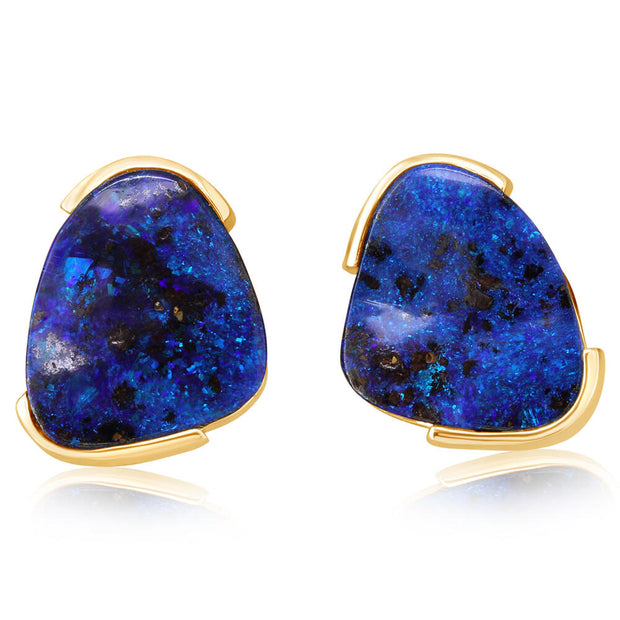 14K Yellow Gold Australian Boulder Opal Earrings