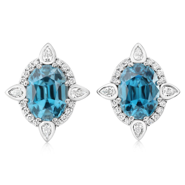 Platinum Blue Zircon/Diamond Earrings