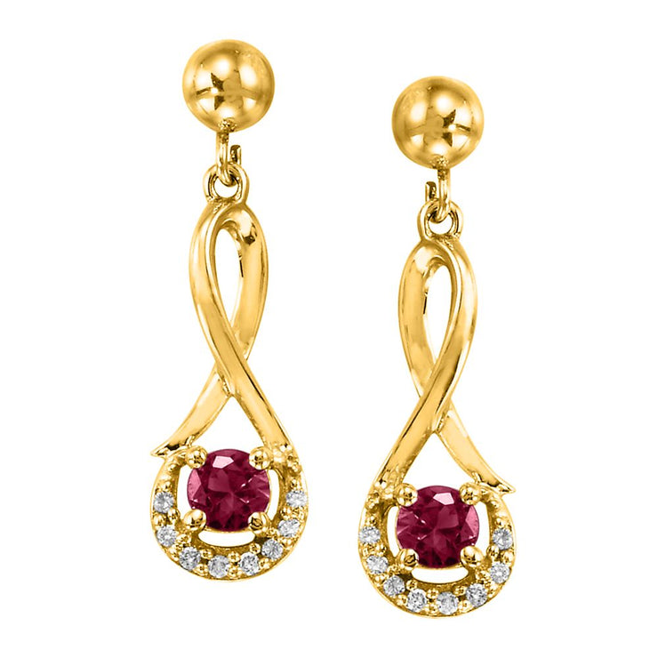 14K Yellow Gold Madagascar Ruby/Diamond Earrings with Ball Post