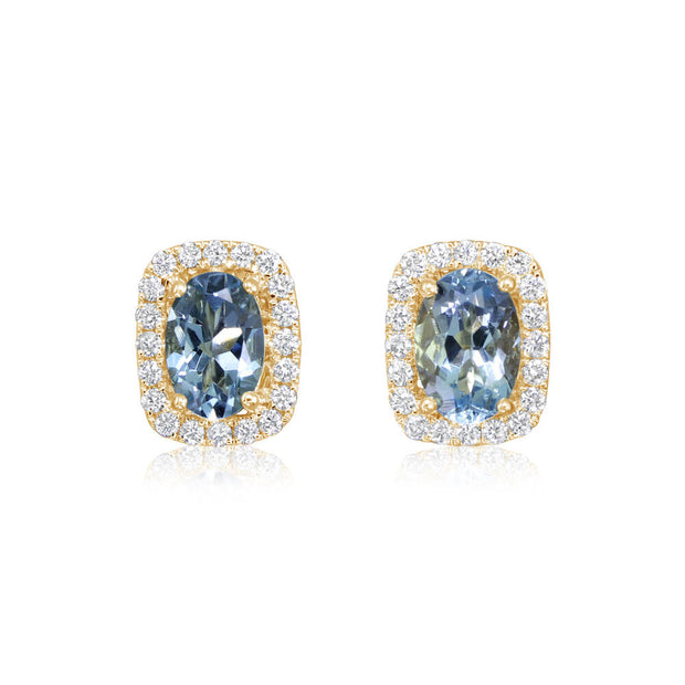 14K Yellow Gold Aquamarine/Diamond Earrings