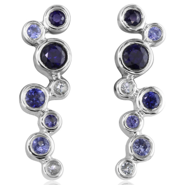 14K White Gold Graduated Blue Sapphire/Diamond Earrings